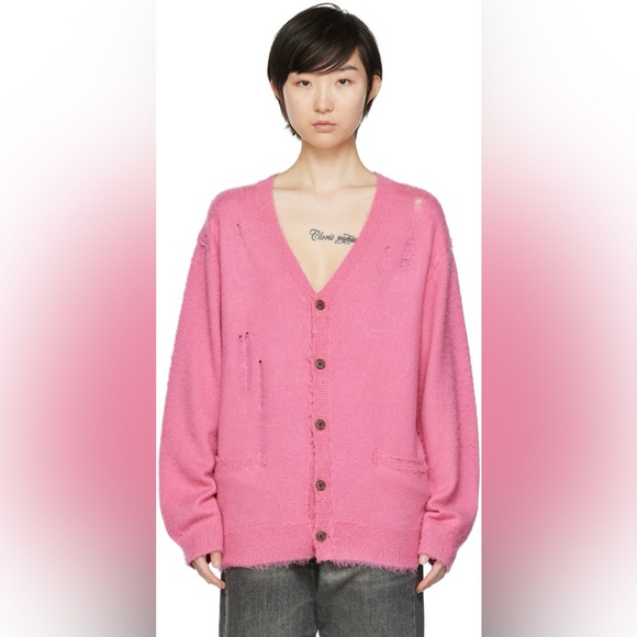 R13 | Shaggy Oversized Distressed Edge Cardigan - Pink - Picture 6 of 10